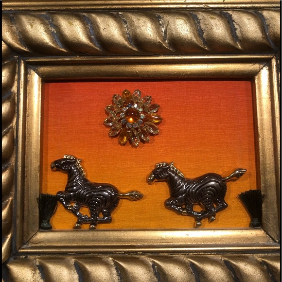 FRAMED JEWELRY ART COLLAGE “AFRICAN PLAINS “ SUNSET OMBRÉ COLORS UNIQUE HANDMADE - Picture 8 of 8